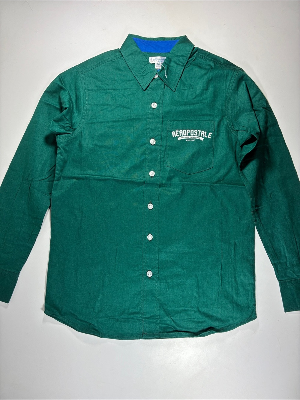 NWOT Aeropostale Men's Dark Green Button-Down Shirt with Chest Logo, size 10